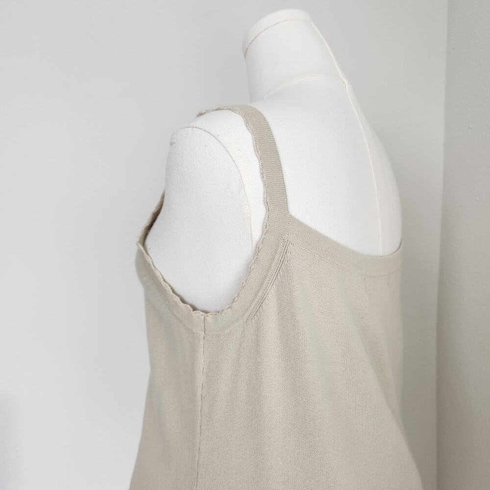 Vintage 90s Beige Knit Crochet Trim Tank Top Square Neck Sleeveless Sweater XL - Picture 6 of 9